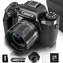 Digital Camera, 4K Cameras for Photography, Digital Point and Shoot Camera with 56Mp Autofocus 20X Zoom Anti Shake, Video Camera with 32GB SD Card for Adults, Teens, Beginners(Pink)