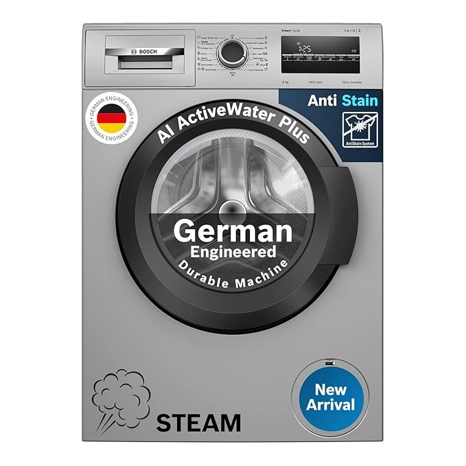 Bosch 8KG 5 Star Fully-Automatic Front Loading Washing Machine (WAJ28260IN,White,AI Active Water Plus,In-Built Heater)