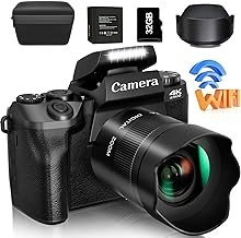 Digital Camera, 4k Cameras for Photography & Video, 64MP WiFi Touch Screen Vlogging Camera for YouTube with Flash, 32GB SD Card, Lens Hood, 3000mAH Battery, Front and Rear Cameras - Black